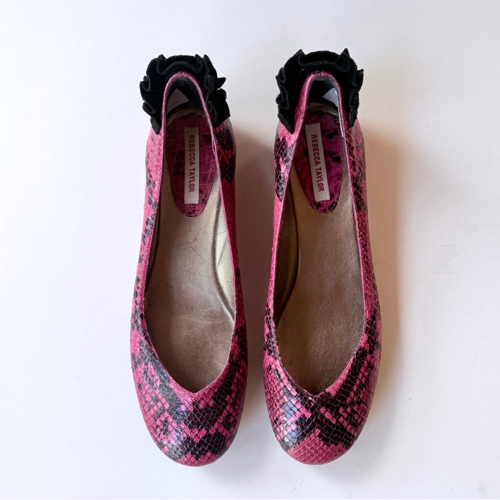 Rebecca Taylor Pink and Black Snake-Print Flats